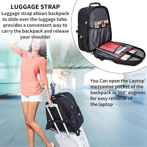 SHRRADOO Extra Large 50L Travel Laptop Backpack with USB Charging Port, College High School Backpack Airline Approved Business Work Bag Fits 17 Inch Computer for Men Women thumbnail 6