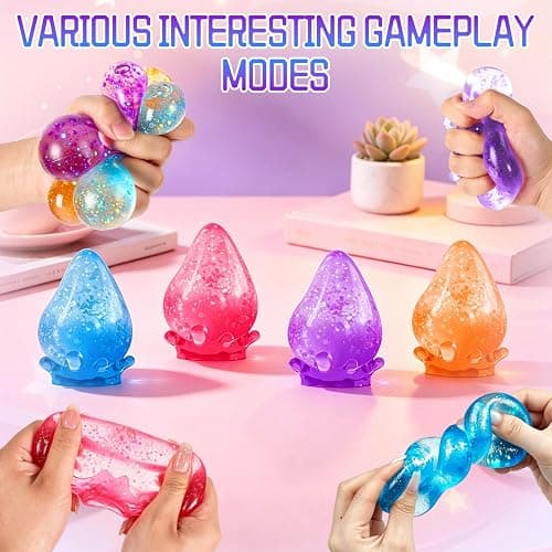 Water Drop Squishy Stress Ball, Soft Glitter Drop Squishy Fidget Stress Ball to Stretch, Squeeze, New Slow Rise Relief Fidget for Anxiety Stress (Pink) thumbnail 6