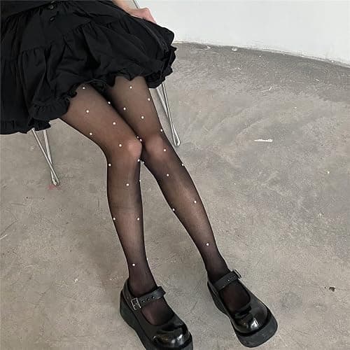 SLITHICE Women's Fishnet Stockings Sparkly Rhinestone Tights Black Glitter Fishnets thumbnail 5