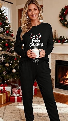 Juioste Christmas Pajamas Two Piece Outfits Tracksuits Loungewear Matching Set Pjs Jogger Sets thumbnail 3