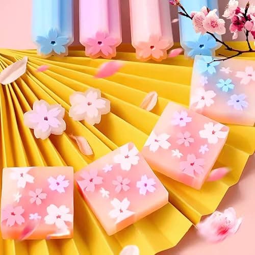 GZBABY Cherry Blossom Patternt Erasers 6 Pcs, Cute Cartoon Eraser, Stylish and Durable (Rectangle) thumbnail 7