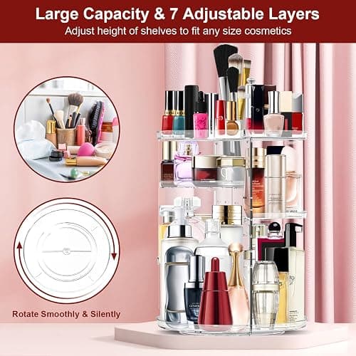 Makeup Organizer 360 Rotating Cosmetic Organizer DIY Adjustable Makeup Carousel Spinning Holder Rack, Large Capacity Cosmetic Storage Box Makeup Brushes Organizer for Vanity Countertop (Clear) thumbnail 4