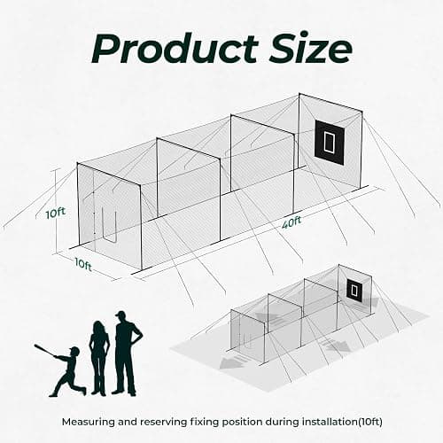 EnjoyColor Pro 40FT Batting Cage Net and Frame, 40 Foot Baseball and Softball Batting Cages with Pitching Machine Hole for Backyard, Black thumbnail 6