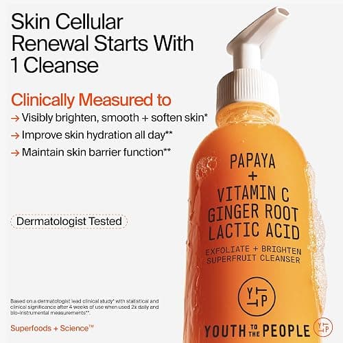 Youth To The People Superfruit Facial Cleanser - Papaya + Vitamin C Gentle Exfoliating Face Wash, Cellular Skin Renewal with AHA + BHA, Evens Skin Tone & Texture for Soft + Radiant Skin, Sulfate-free thumbnail 3