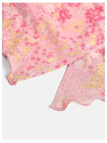 Milumia Girl's Floral Ruched Tube Top Strapless Lettuce Trim Split Hem Bandeau Tops thumbnail 2
