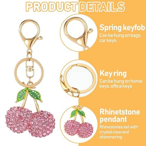 Hariendny Rhinestone Cherry Keychain Cute Sparkling Fruit Cherry Bag Charms thumbnail 2