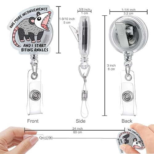 Badge Reel Funny, One More Inconvenience Retractable Glitter Funny Opossum Badge Reel Holder Nursing Nicu Accessories ID Clip for Nurse Doctor Medical Office Worker Teacher, Opossum Lover Gifts thumbnail 3