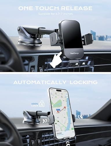 CHGeek Wireless Car Charger, 15W Fast Charging Auto Clamping Phone Holders for Your Car Phone Mount fit for iPhone 17 16 15 14 13 12 Pro Max 11 XR XS, for Samsung Galaxy S25 Ultra S24 S23, Black thumbnail 5