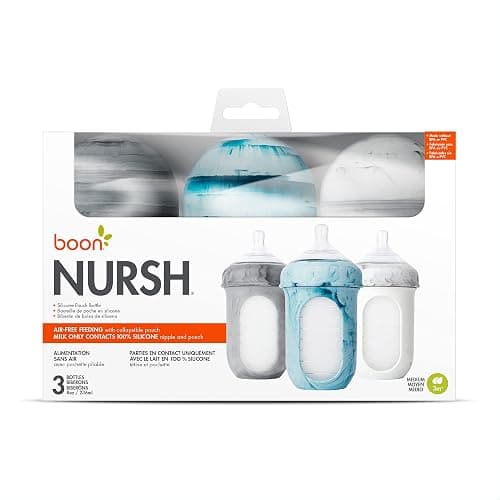 Boon Nursh Reusable Silicone Pouch Baby Bottles - Medium Flow Nipple - Silicone Baby Bottle Pouch and Nipple - Baby Feeding Essentials - Tie Dye - 3-6 Months - 3 Count - 8 Ounce thumbnail 7