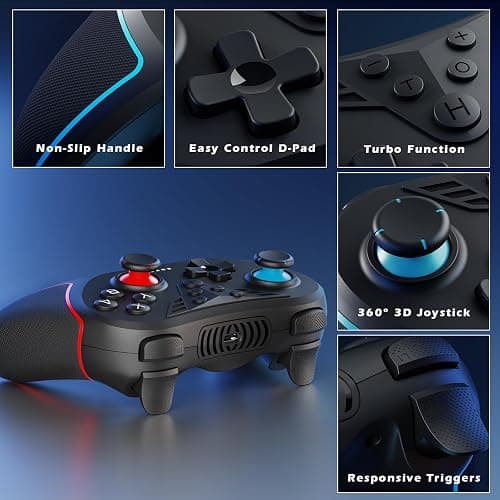 LATEC Controller for Switch, Wireless Controller for Switch OLED/Switch Lite with Hall Joystick, Programmable Buttons, 6-Axis Gyro, Double Shock and Turbo Function thumbnail 8