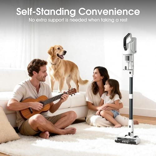Cordless Vacuum Cleaner, 600W 50KPA 70Mins Runtime Fast Charging Vacuum Cleaner, Self-Standing LED Light Touch Screen Stick Vacuum for Home Light Weight,for Pet Hair/Carpet/Floor, White thumbnail 4