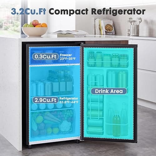 DUMOS 3.2 Cu.Ft Mini Fridge with Freezer, Single Door Refrigerator with Adjustable Thermostat, Compact Small Fridge for Bedroom, Office, Dorm, Black, Single Door thumbnail 3