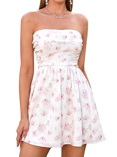 VKIHOC Summer Strapless Mini Dress Sleeveless Smocked Flowy A Line Beach Tube Top Dresses for Women 2026 - Image 1