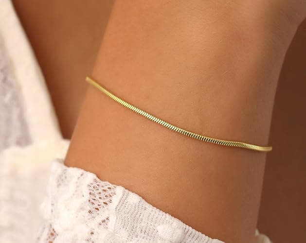 Charm Bracelets for Women, 925 Sterling Silver Plated/14k Gold Bracelet 3mm Dainty Snake Chain Bracelet Men Non Tarnish Jewelry Gifts for Her thumbnail 2