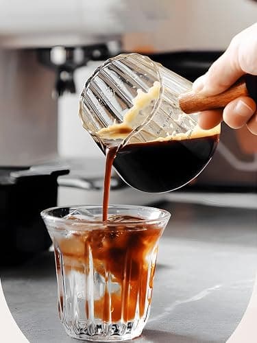 TIWPAJS Espresso Cups 6OZ, Espresso Accessories, Expresso Shots Cup, Espresso Shot Glass with V-Shaped Mouth, Ribbed Milk Frothing Pitcher, Glass Measuring Cup thumbnail 2