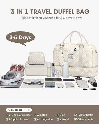 Travel Duffle Weekender Bags for Women: Overnight Bag with Shoe Compartment Carry On Bags with Toiletry & Wet Pocket Large Tote Hospital for Women Labor Delivery Beige thumbnail 7