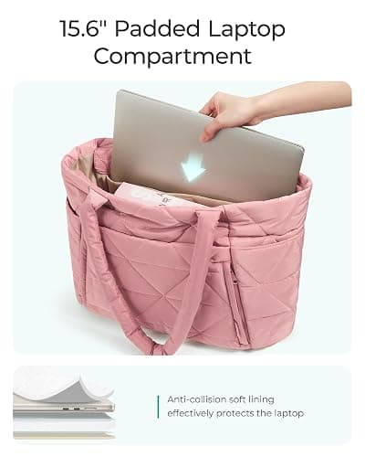 BAGSMART Tote Bag for Women, Puffy Tote Bag with Zipper, Large Quilted Shoulder Bag with Compartments for Travel, Work, Gym thumbnail 7