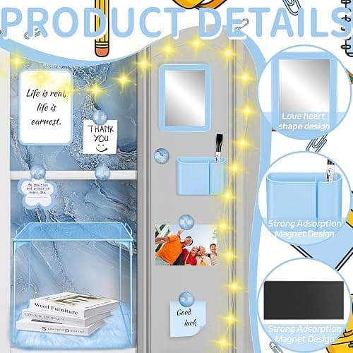 18 Pcs Blue Marble Locker Organizer Kit Includes Magnetic Wallpaper Locker Shelf Magnetic Mirror Pen Holders and Organizing Supplies Locker Decorations Back to School Stuff Gift thumbnail 4