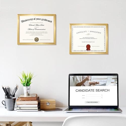 upsimples Certificate Frame, 8.5 by 11 Glass Diploma Frames, 5 Pack, Gold | Displays 8.5x11 Document and Degree, Graduation Gift for Wall or Tabletop Decor, High-definition Glass thumbnail 2