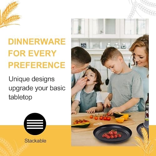 Rubtlamp Wheat Straw Dinnerware Sets, 16PCS Plastic Dinnerware Set for 4, Wheat Straw Plates and Bowls Sets, Unbreakable Dinnerware Plastic Microwave Safe Dishes Set for Kitchen&Camping thumbnail 5