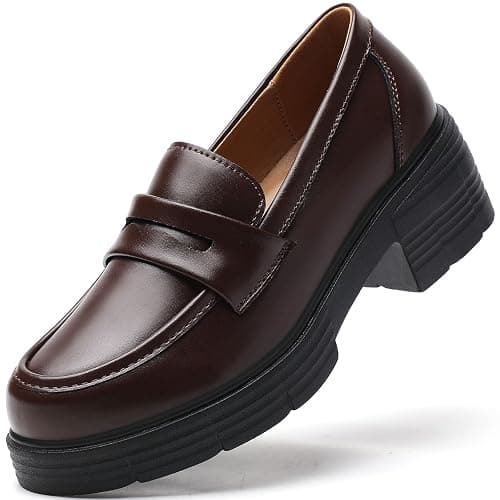 TKKAE Loafers for Women Penny Slip On Chunky Block Heel Platform Loafer | Women's Lug-Sole Loafers Comfortable Business Casual Dress Office Work Shoes for Ladies Daily Walking Shoes - Image 1