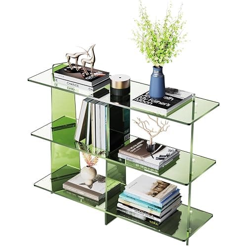 solaround Acrylic Bookshelf, Small 3 Tier Open Bookcase for Small Spaces,Sofa Table, Hallway Entry Table for Home Living Room (Green, 39.4'' x 11.8'' x 31.5'') - Image 1