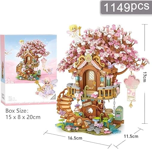 Cherry Blossom Tree House Building Block Set, 1149 PCS Artificial Sakura Flowers Mini Brick House Building Kit, MOC Modular Construction Toy Gift for Adult thumbnail 3