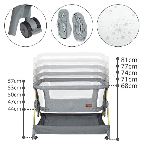 Twinly - Beistellbett 2-in-1, Babybett Faltbar und Höhenverstellbar COMFORTLY, 0-6 Monate, 5 Höhenstufen, Atmungsaktive Matratze, Netzseiten, 4 Rollen, Tragetasche, Einfach zu Transportieren (Beige) - Beige thumbnail 7