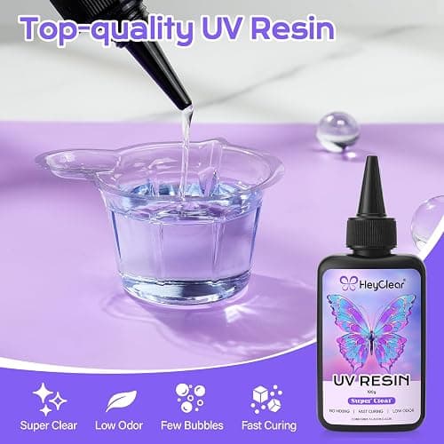 HeyClear 300g UV Resin kit with Casting Tools -Super Clear, Hard, Low Odor, Premixed UV Epoxy Fast Curing for Beginners Jewelry Making, DIY Crafts, Coating and Resina Art thumbnail 4