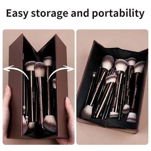 MAANGE 20 Pcs Makeup Brushes with Gift Box, Double-End Multi-functional Makeup Brushes for Blending Liquid Powder Concealer Cream Blush Buffe,CoffeeBrown thumbnail 4