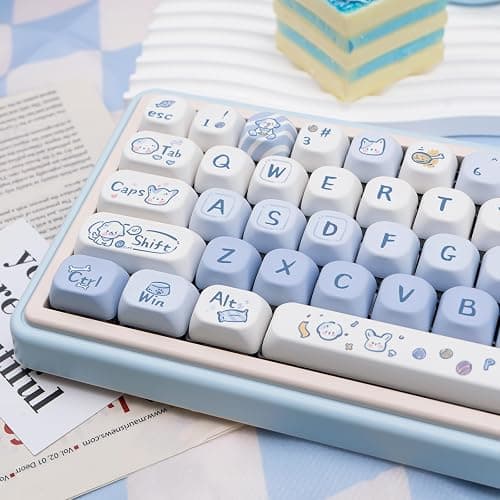 COOMICKEY Blue White PBT Keycaps 130 Keys MOA Profile Dye-Sublimation Cute Puppy Custom Keycaps Set for Cherry MX Gateron Kailh Switches Mechanical Keyboards thumbnail 4
