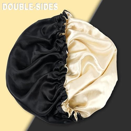 Ranphykx 2PCS Satin Sleep Cap,Adjustable Double-Sided Sleep Bonnet,Bonnet Cap for Sleep (1 Black+ 1 Pink) thumbnail 3