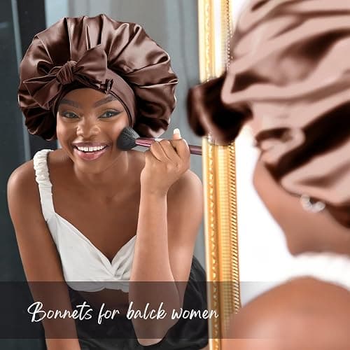 YANIBEST Silk Bonnet for Sleeping Women Adjustable Double Layer Satin Bonnet Reduce Friction Prevent Frizz Natural Curly Hair thumbnail 3