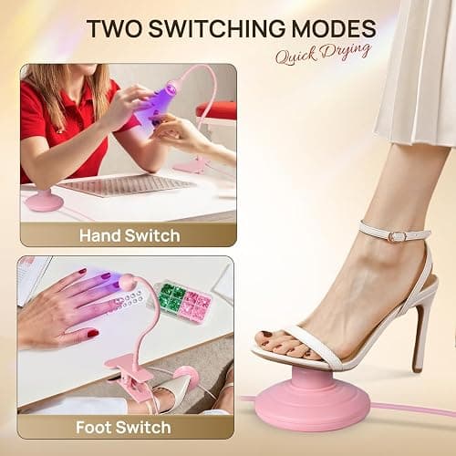 AORAEM UV LED Nail Lamp, Quick Drying UV Light for Gel Nails Foot Control LED Nail Cure Lamp, Flash Cure Light with Gooseneck and Clamp for Gel Nails, Pink thumbnail 2