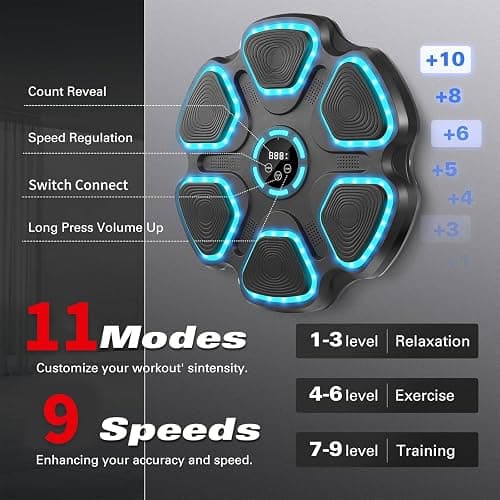 Zenova Music Boxing Machine,Smart Wall Mounted Boxing Machine with Gloves & LED Lights,9 Speeds & 11 Models Bluetooth Music Workout Boxing Training Equipment for Kids Adults Home,Office and Gym thumbnail 2
