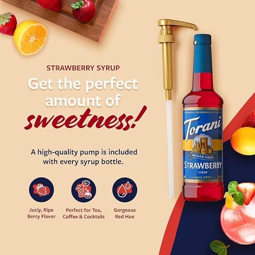 Torani Sugar Free Syrup, Strawberry, Zero-Calorie Flavoring for Drinks, Pump Included, 25.4 Oz thumbnail 4