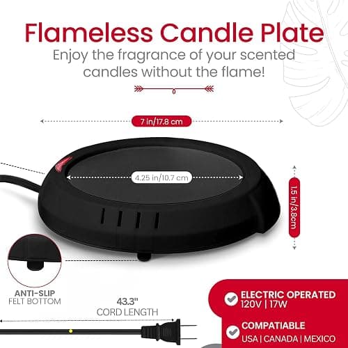 Candle Warmer Plate Safely Releases Scents Without a Flame- Used as Candle Jar Warmer, Candle Melter, Coffee Warmer, Mug Warmer, Cup Warmer in Your Home & Office (Black) thumbnail 2