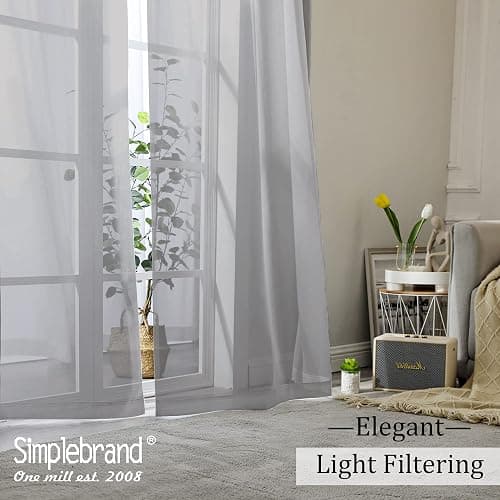 Simplebrand Grey Sheer Curtains 84 Inches Long, Light Filtering Rod Pocket Solid Color Window Sheer Curtain Panels, Elegant Curtains & Drapes for Living Room 2 Panels (Charcoal Grey, 2x42x84'') thumbnail 4