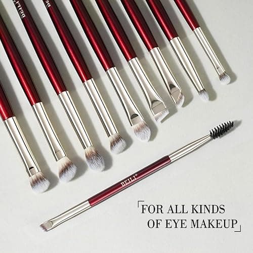 BEILI Makeup Brushes 15Pcs Professional Eyeshadow Brush Set Premium Synthetic Makeup Brushes for Liquid, Cream & Powder Eyeshadow(Red) thumbnail 6