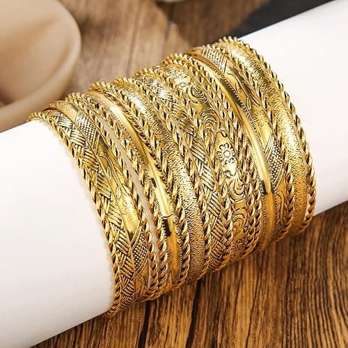 RINTOLER 16Pcs Gold Bangle Bracelets for Women - Multi Layer Stackable Textured Bracelets Boho Jewelrys Set. thumbnail 7