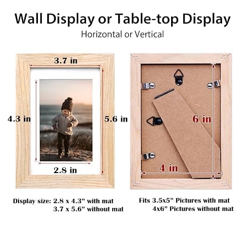 KINLINK 4x6 Frame Natural, Solid Wood 4 x 6 Picture Frame with Acrylic Plexiglass for 3.5x5 with Mat, Tabletop and Wall Display Photo Frames 4x6 Natural, 4 Pack thumbnail 3