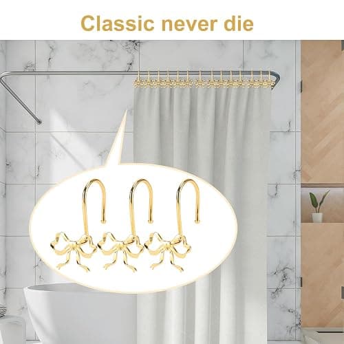 YanKiTour Bow Shower Curtain Hooks, 12 Pack Metal Decorative Rings, Rustproof Bow Knot Design for Bathroom Bedroom Living Room Baby Room Nursery Art Decor (Gold 2) thumbnail 8