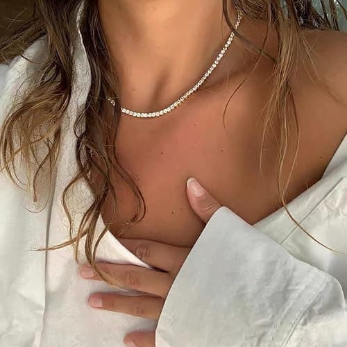 Luxval Tennis Necklace 14K Gold Plated Rhinestone Butterfly Choker Necklaces for women Dainty Zirconia Cut Faux Diamond chain 3mm thumbnail 4