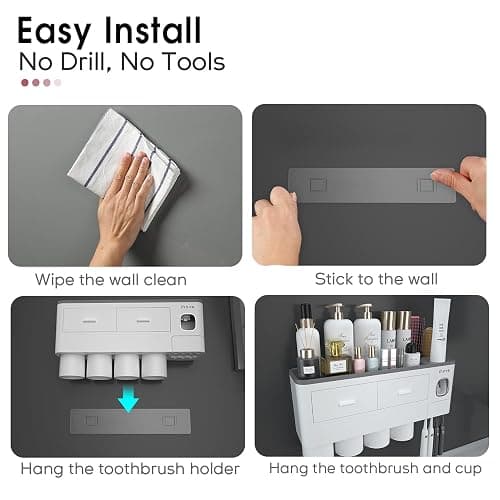 iHave Toothbrush Holders for Bathrooms, 4 Cups Toothbrush Holder Wall Mounted with Toothpaste Dispenser - Large Capacity Tray, 2 Cosmetic Drawer - Bathroom Organizer & Bathroom Accessories Set thumbnail 5