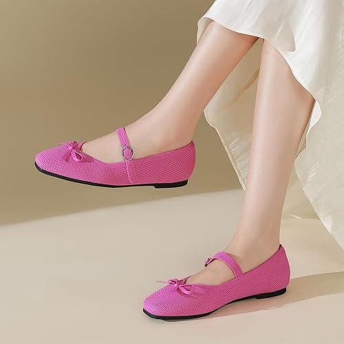 itbieong Knit Flats for Women Square Toe Flats Casual Ballet Flats with Ankle Strap,Washable Comfortable Dressy Mary Jane Flat thumbnail 6