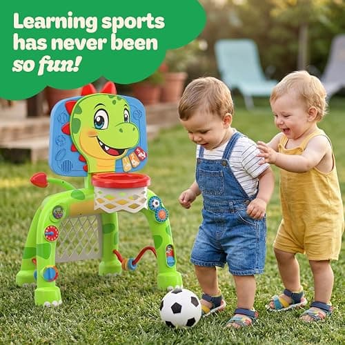 Move2Play, Dinosaur Basketball Hoop & Soccer Goal Activity Center | 30+ Sounds & Songs + 5 Lights | 1 2 3 Year Old for Boys and Girls | Toy & Gift for Baby & Toddlers thumbnail 5