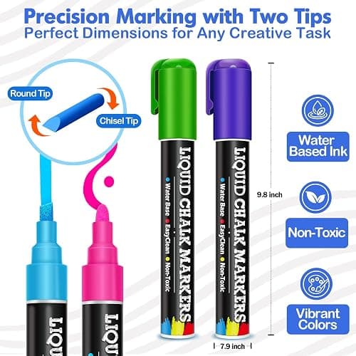 30 Pack Liquid Chalk Markers for Blackboard, Dry Erase Markers Pens for Chalkboard Calendar Window Car Glass, 6mm Reversible Tip, Dust-Free Chalk Pens for School Kids Bistro Businesses Restaurants thumbnail 2