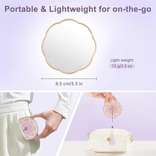 Compact Mirror, Pocket Mirror, Portable Travel Makeup Mirror, Small Lightweight Slim Handheld Mirror for Purse/Handbag/Wallet, Cosmetic Beauty Mirror with Storage Cover, Cute Mini Size Vanity Mirror thumbnail 6