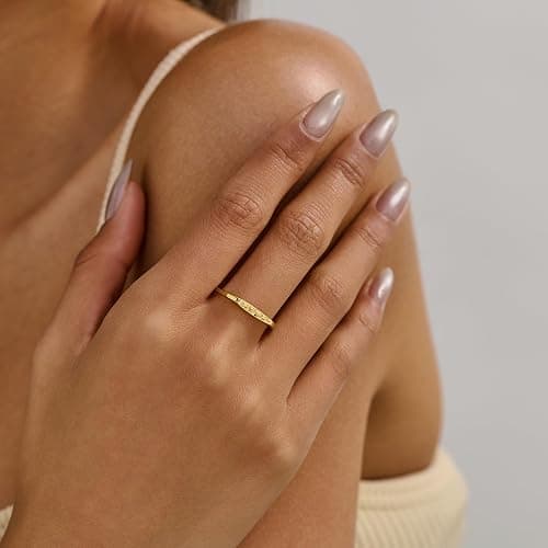 YeGieonr 14K Gold Plated Signet Rings for Women Non Tarnish 925 Sterling Silver Dainty Stackable Gold Ring, Waterproof Engraved Flower Thin Band Unique Everyday Jewelry Gift thumbnail 2