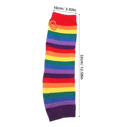 WRITWAA Colorful Rainbow Striped Fingerless Gloves and Arm Warmers Set for Girls and Women, Cozy Knit Sleeves for Fashion and Fun thumbnail 2